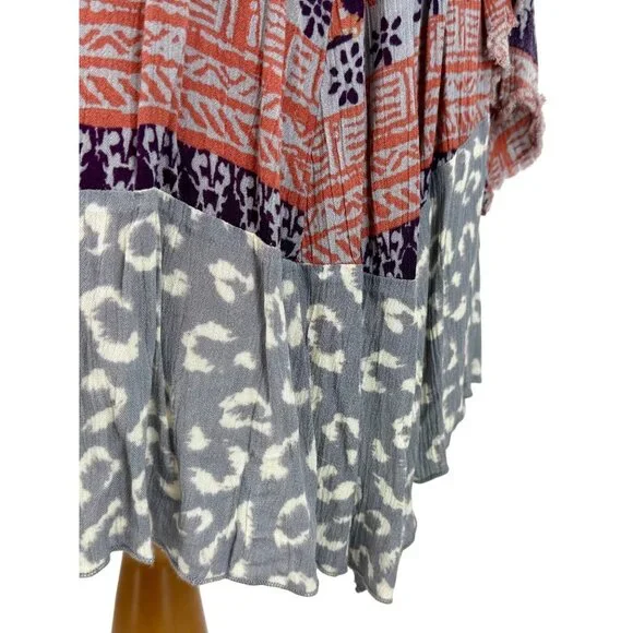 Free People Boho Flowy Printed Bell Sleeve Crisscross Back Hippie Mini Dress - Picture 11 of 14